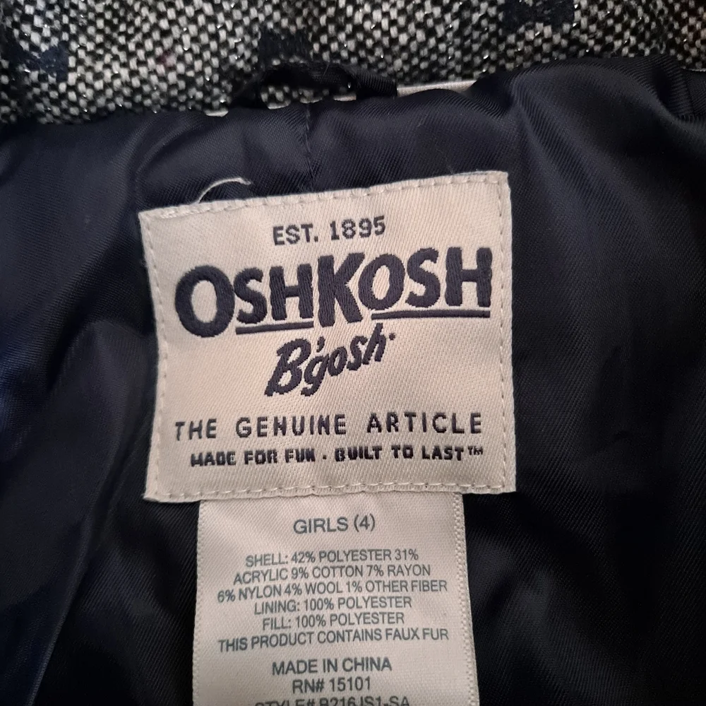 OshKosh B'gosh Tweed dbl breasted pea coat with sherpa hood and blu bow …